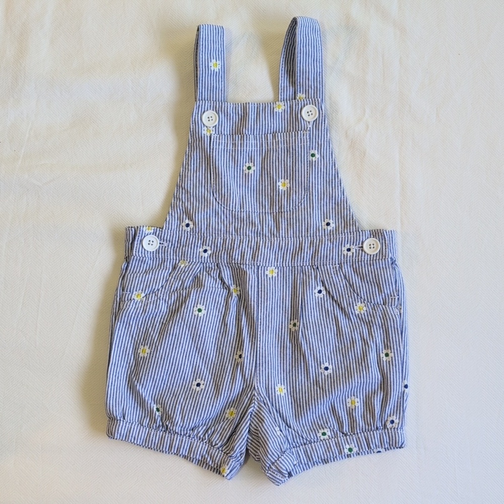 carter's floral striped bubble overall shorts blue cotton 9 months baby girl